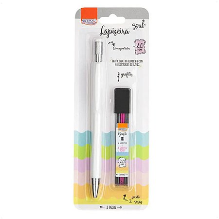 Lapiseira Soul Branca 2.0mm Com 4 Grafites Pretos e 2 Rosas