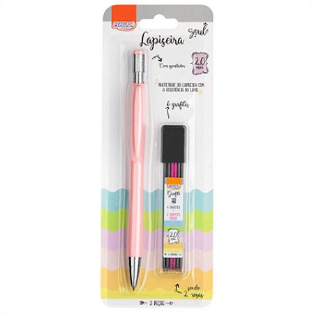 Lapiseira Soul Rosa 2.0mm Com 4 Grafites Pretos e 2 Rosas