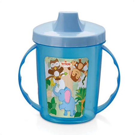 Copo Infantil Com Alças E Bico 320ML Bichinhos 6 Meses Azul