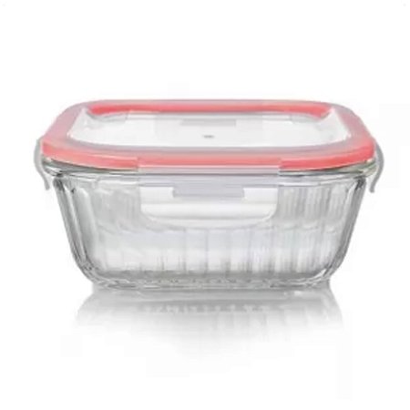 Pote Hermético Canelado Vidro Quadrado 320ml Com Tampa