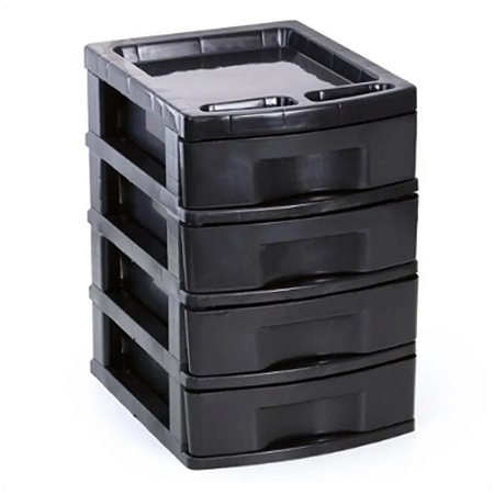 Gaveteiro Organizador Prático C/ 4 Gavetas Baixa Preto 44 Cm