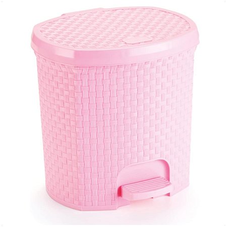 Lixeira Cesto Com Pedal e Tampa Rattan 6 Litros Rosa 25,5Cm