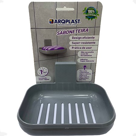 Saboneteira Suporte de Parede Com Suporte Adesivo Cor Cinza