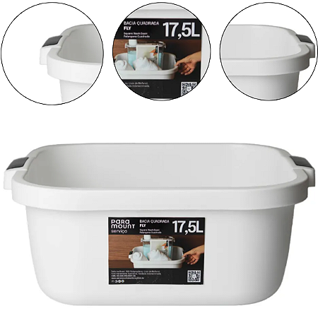 Bacia Grande Quadrada Multiuso Lavanderia Branco 17,5 Litros