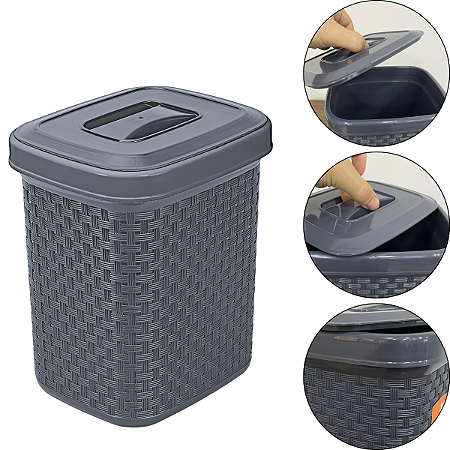 Lixeira de Pia com Tampa Rattan Chumbo 4,5 Litros Cor Chumbo