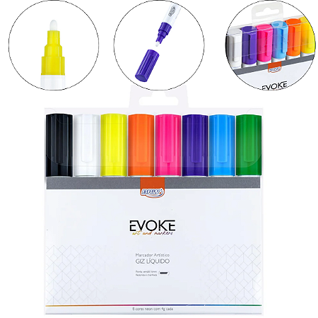 8 Canetas Marcadores Giz Liquido Neon Ekove Cores Neon Brw