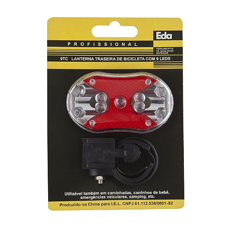 Lanterna Traseira P/ Bicicleta c/ 9 Leds 9TC EDA