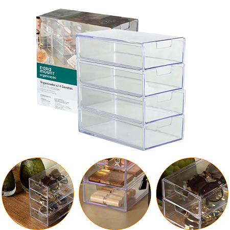 Organizador C/ 4 Gavetas Para Óculos,Maquiagens e Escritório