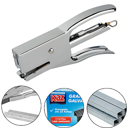Grampeador Alicate 25 Cromado 26/6 + 1.000 Grampos Brinde