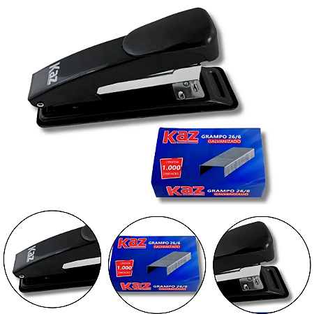 Grampeador Profissional Metal Reforçado Preto 1000 Grampos