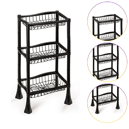 Fruteira Organizador Tripla Desmontavel Retangular Cor Preto