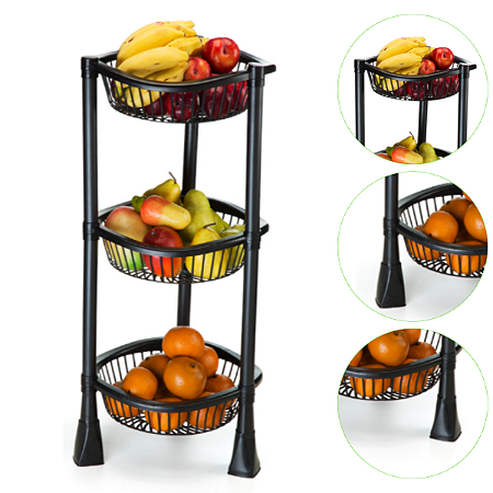 Fruteira de Chão Redonda Plástico Cesto Organizador 3 Andar