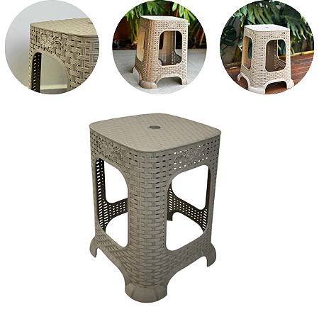 Banco Banqueta Resistente Rattan Banquinho Cor Nude