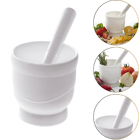 Pilão Com Socador Multiuso de Plástico Cor Branco Paramount