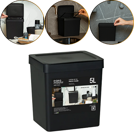 Lixeira de Pia Com Tampa Prática 5 Litros Cor Preta Fly