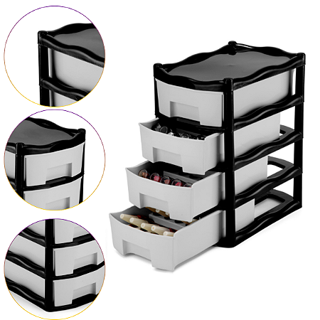 Gaveteiro Retangular Plástico Multiuso 4 Gavetas Cor Preto