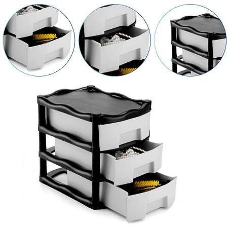 Organizador Plástico Gaveteiro Retang. 3 Gavetas Cor Preto