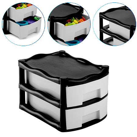 Organizador Gaveteiro Resistente Retangular 2 Gavetas Preto