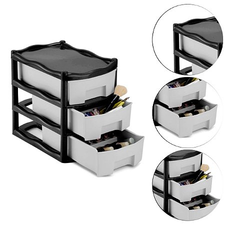 Organizador Para Esmaltes e Batons Com 3 Gavetas Cor Preto