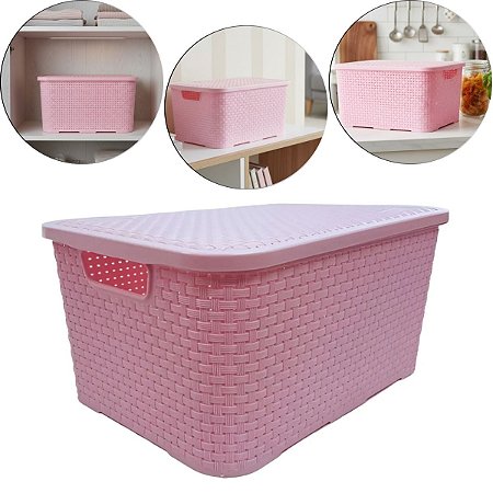 Caixa Organizadora 7 Litros Rattan Rosa C/tampa 123Organizei TPTF