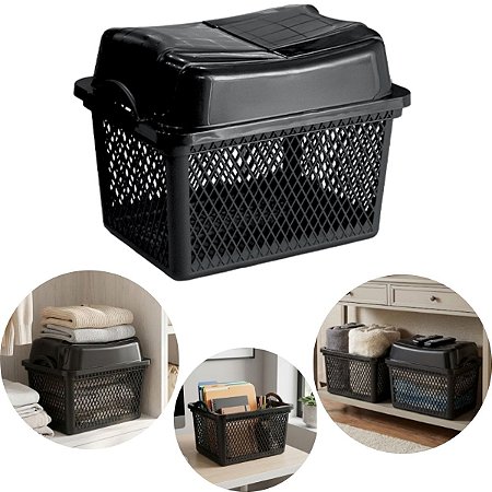 Caixa Organizadora Cesto Telado 20 Lts Com Tampa Articulada