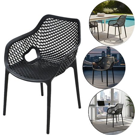 Poltrona Plástica Mosaico Preta Robusta Multiuso Casa Bar