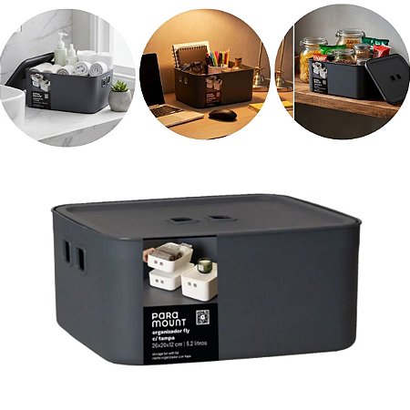 Organizador Com Tampa 26X20X12 CM Fly 5,2 Litros Cor Chumbo