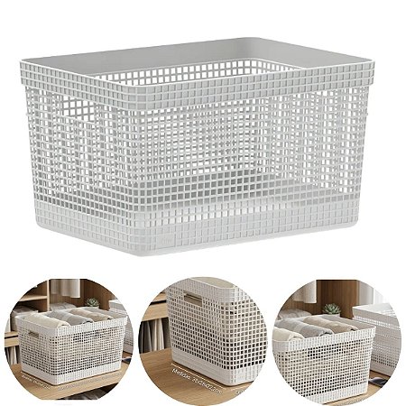 Caixa Organizadora Grid Grande 20l Cesto Roupas Multiuso Cor Branco