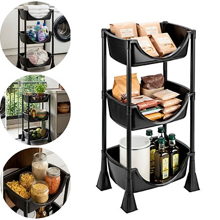 Cesto Fruteira Organizador Fechado 3 Prateleiras Cor Preto