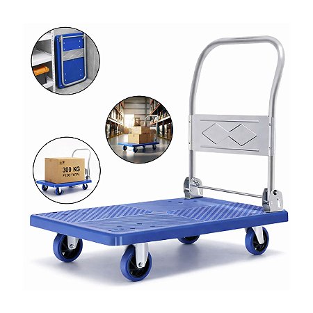 Carrinho Plataforma De Carga Reforçado Dobrável 300kgs Cor Azul