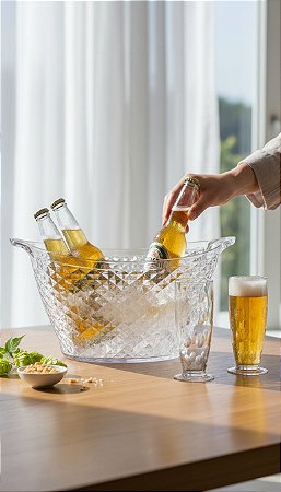 Kit Bar Luxxor: Balde de Gelo Gigante 18L + 2 Copos Cerveja Acrílico