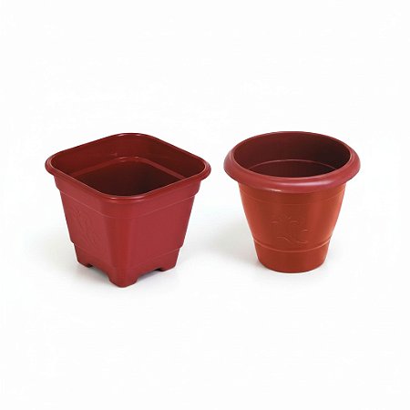 Kit 2 Vasos de Plantas Médios Vermelhos Arqplast - Redondo e Quadrado