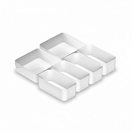 Kit 6 Organizadores de Gaveta Modulares Branco Multiuso Nitron
