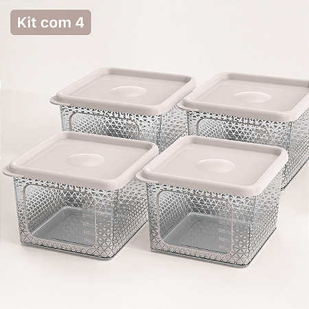 4 Pote Para Alimentos Transparente Prisma 850ml Com Tampa