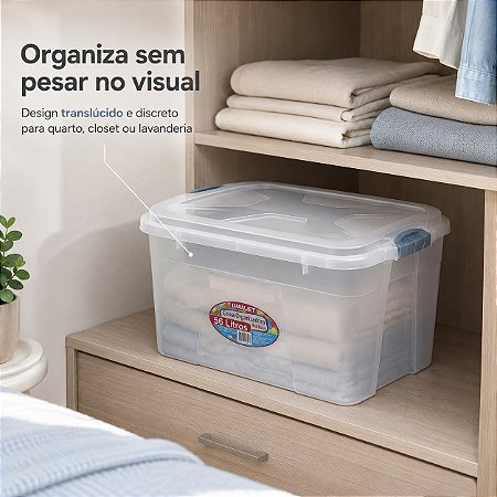 Caixa Organizadora 56 Litros Com Trava e Tampa Transparente
