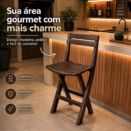 Cadeira Alta Bistrô Dobrável Cozinha Área Gourmet Cor Marrom