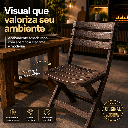 Cadeira Dobrável Marrom Multiuso Festa Restaurante 90kg