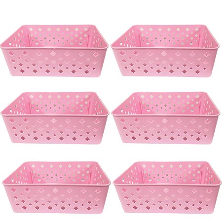 Kit 6 Cesto Multiuso Organizador Premium Rosa 123Organizei