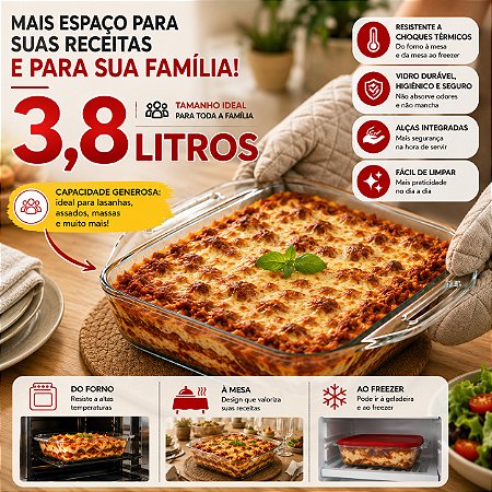 Assadeira De Vidro Quadrada Marinex Seletta 3,8L Com Alças