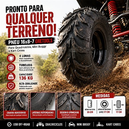 Pneu 16x8-7 Aro 7 Quadriciclo Buggy Kart Off Road Onetools