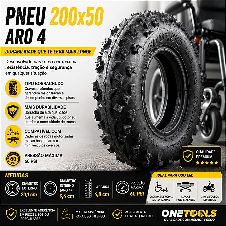 Pneu 200x50 Borrachudo Cadeira De Rodas Motorizada Onetools