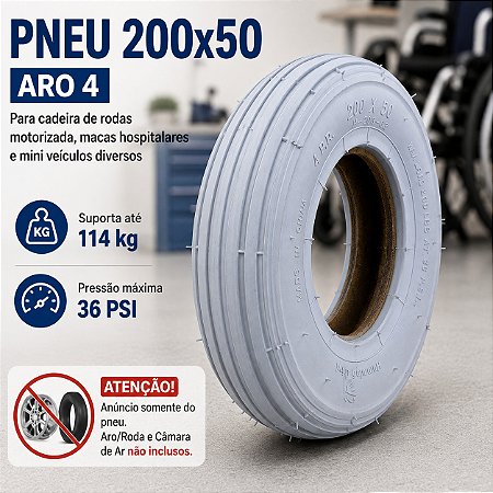 Pneu 200x50-4 Cinza Cadeira Rodas Maca Carrinho Onetools