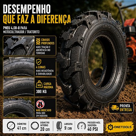 Pneu 4.00-8 Motocultivador Tratorito Cravos 4 Lonas Onetools