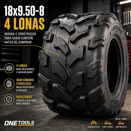 Pneu 18x9.5 Aro 8 Quadriciclo Kart Buggy 4 Lonas Onetools