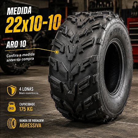 Pneu 22x10-10 Aro 10 Traseiro 4 Lonas Quadriciclo Onetools