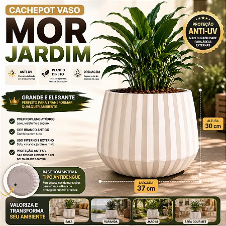 Vaso Cachepot 37cm Branco Antigo Vaso para Planta Com Prato