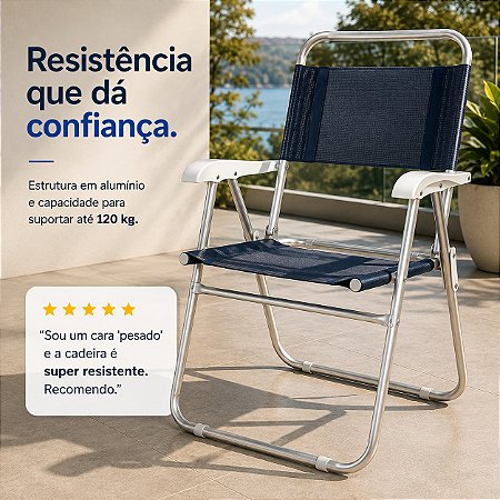 Cadeira Mor Master Alumínio Azul Dobrável Camping 120kg