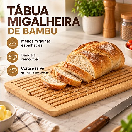Tábua Migalheira Bambu Paramount Pão Bandeja Removível 35cm