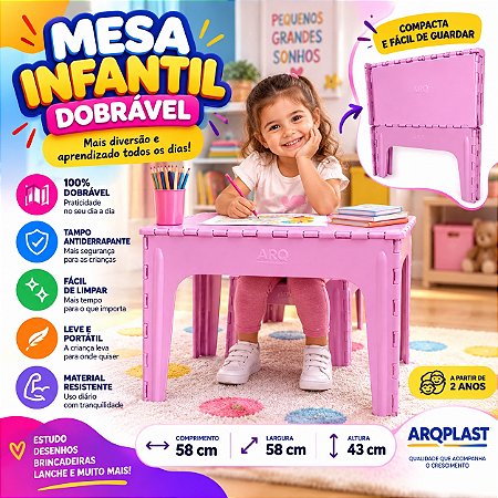 Mesa Infantil Criança Estudo Dobrável Cor Azul Plástica 57cm