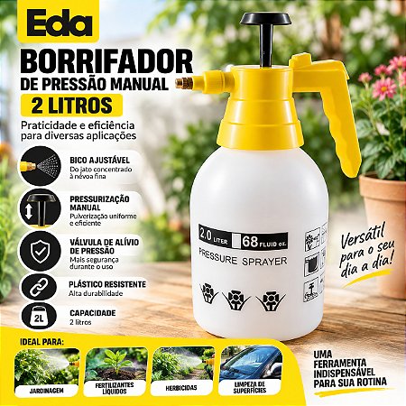 Pulverizador Manual Borrifador Eda 2 Litros Bico Ajustável